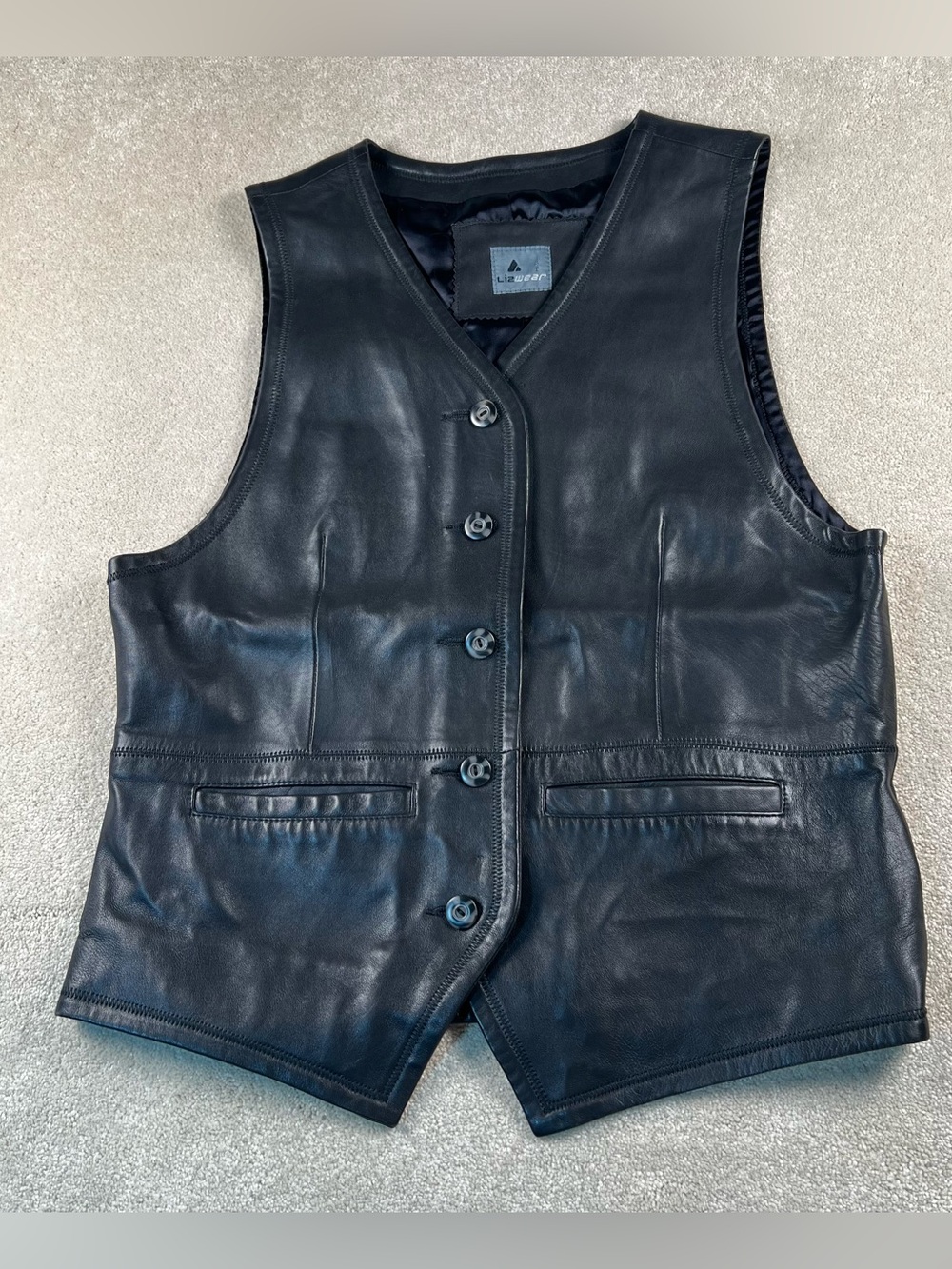 Liz  Wear Leather Vest Black Button Front Moto Women's 6